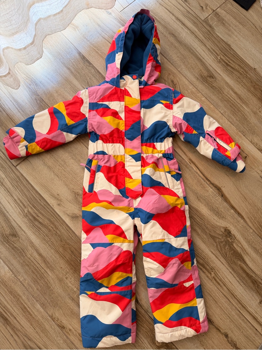 Boden Kids Rainbow Wave Hooded Snow One-Piece ski